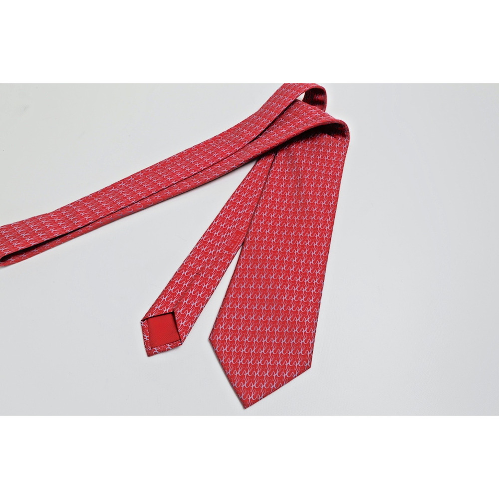Hermes Tie Brick Red Silk Twill Classic Geometric Made in France - Picture 8 of 10
